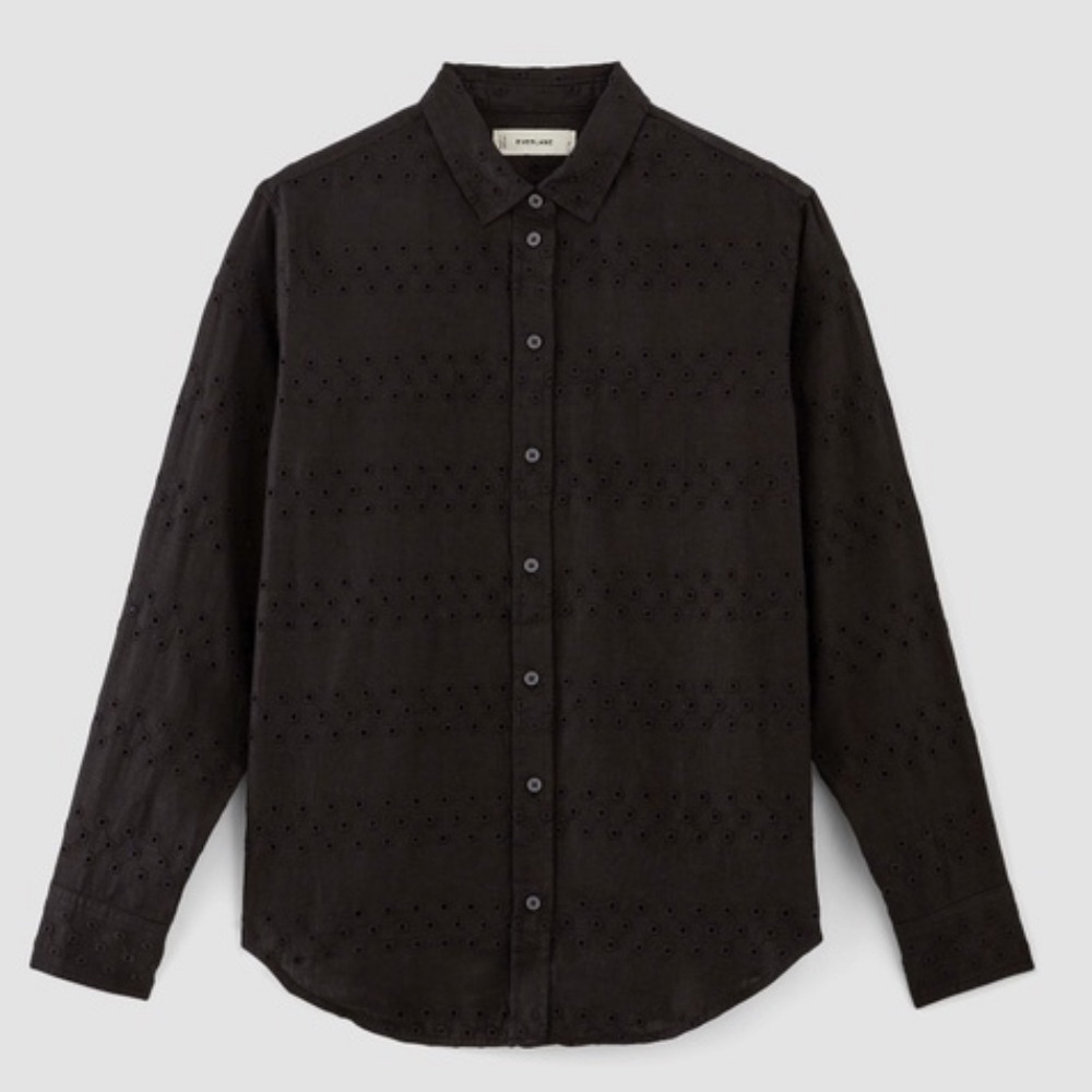 Everlane Eyelet Black Button-Up Shirt Small